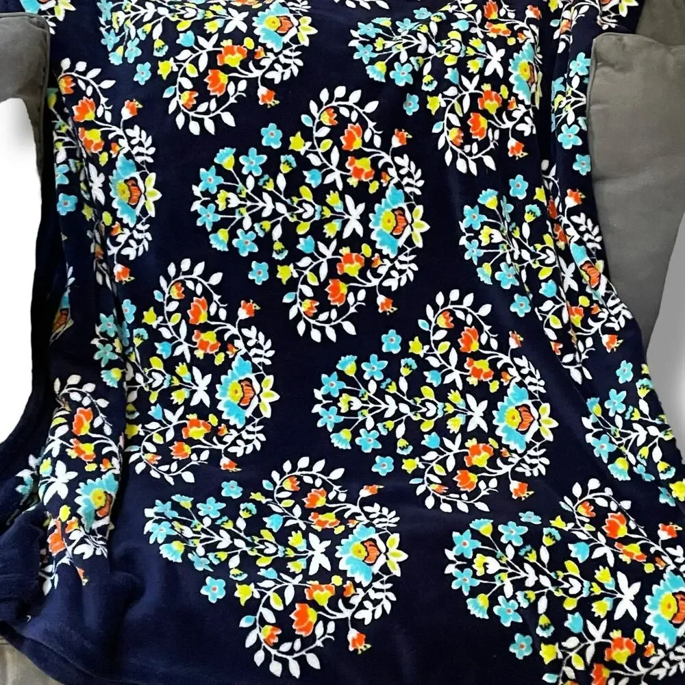 Vera Bradley Chandelier Floral Plush Throw Blanket 50x80 XL Fleece Blue Boho
